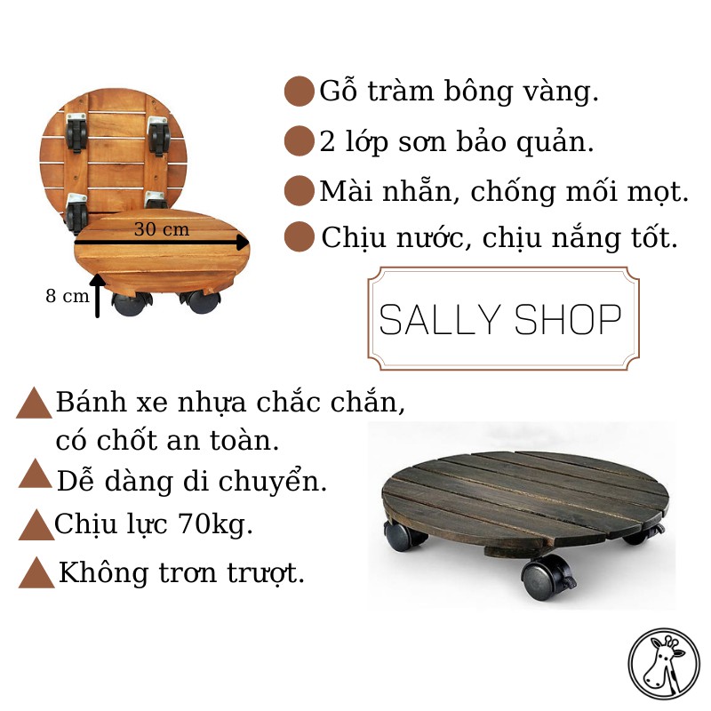 Đế Lót Chậu Cây,Bon Sai Có Bánh Xe ,vàng nâu ,Đường Kính 30cm -HÀNG TỐT-