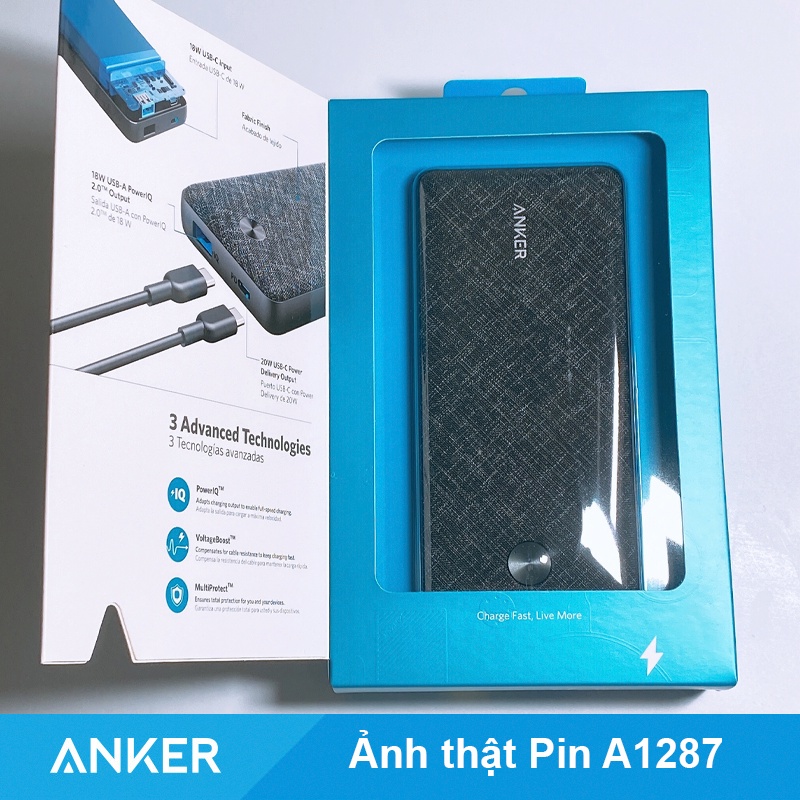 Pin dự phòng Anker 20000mAh Sạc nhanh 20W - A1287 Essential Metro Iphone 11 12 13 Pro Max  Chính hãng