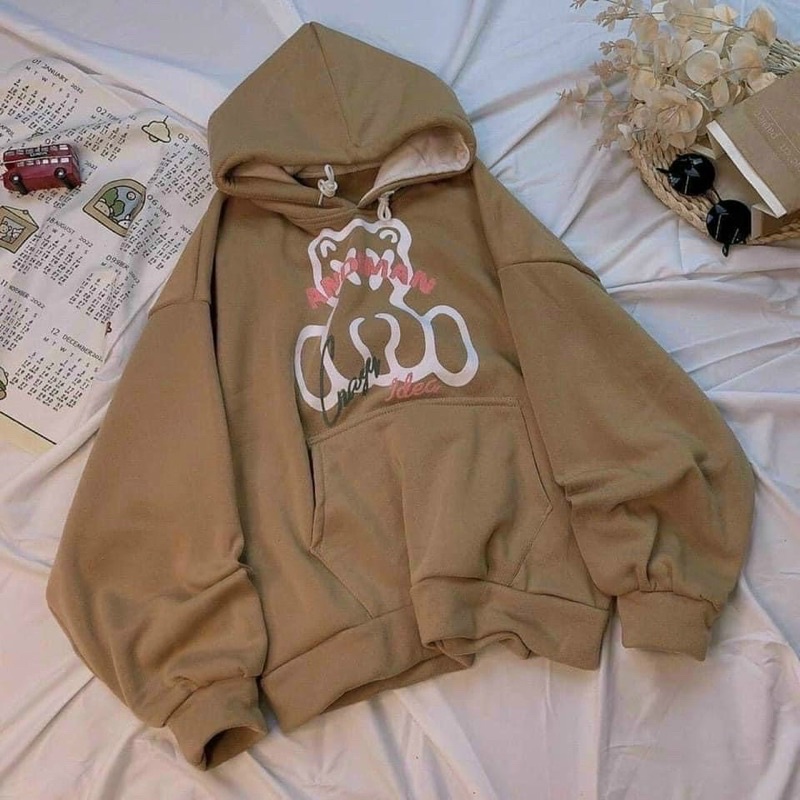 Áo hoodie nỉ ngoại form rộng,tay phồng in gấu ANDIMAN