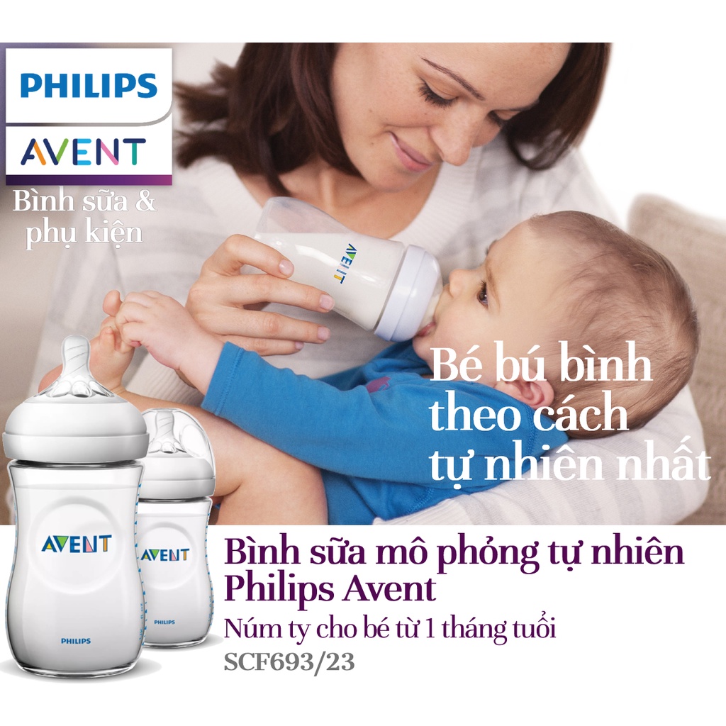 Combo 2 bình sữa Philips Avent bằng nhựa không có BPA (Bình 260ml) thiết kế mô phỏng tự nhiên SCF693/23