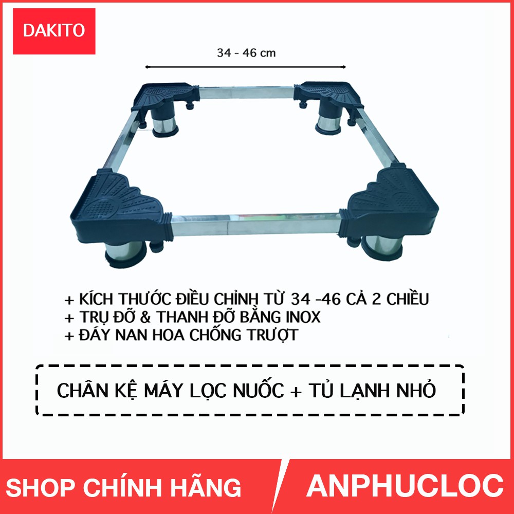 CHÂN KỆ TỦ LẠNH + MÁY LỌC NƯỚC TRỤ INOX ĐÁY NAN HOA ĐA NĂNG 34- 46 CM CHỐNG RUNG LẮC [ GIAO NHANH 2H HCM]