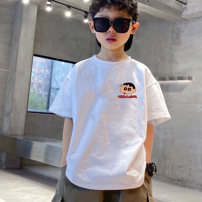 Áo Thun Cotton Màu Trơn In Hoạt Hình Cậu Bé Bút Chì Shin-Chan Cỡ Vừa Và Lớn Phong Cách Mới Cho Bé Trai