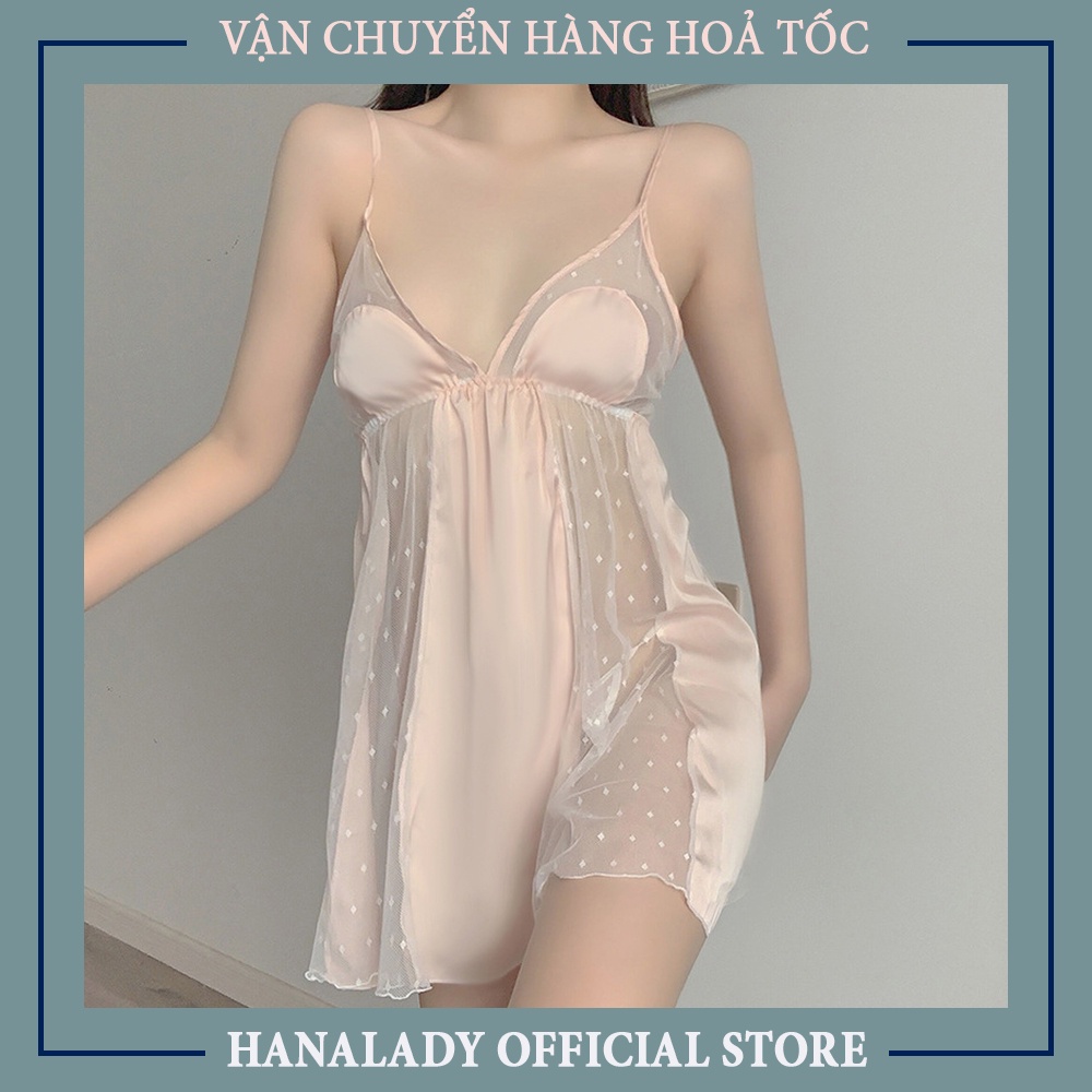 Váy ngủ sexy xuyên thấu chấm bi, đầm ngủ quyến rủ V466