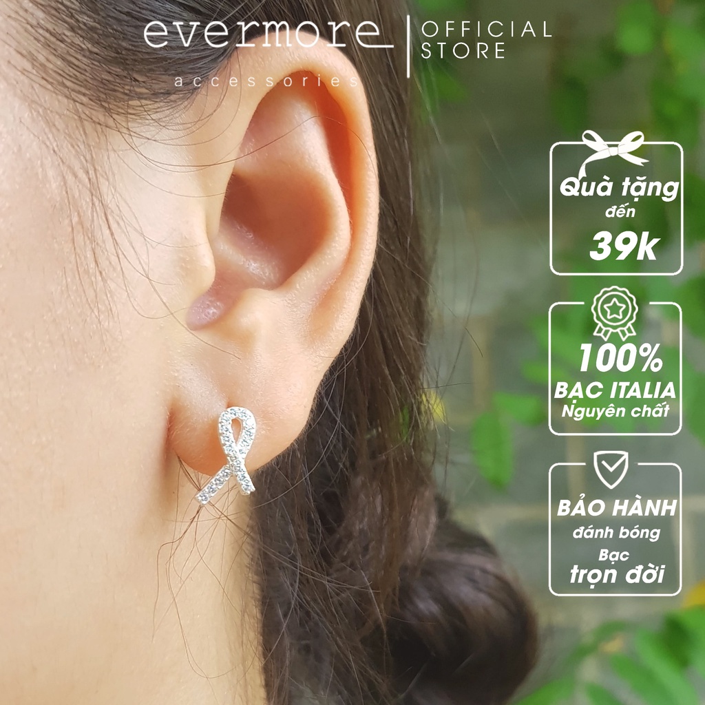 Bông tai bạc EVERMORE, bông tai bạc chiếc nơ đính đá thanh lịch, minimalism - H043