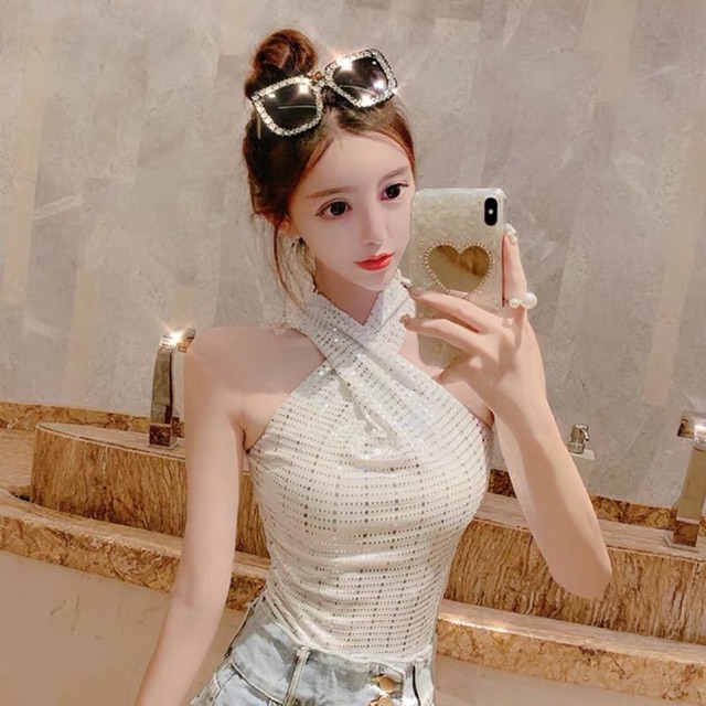 (ORDER) Áo sequin cổ chéo gợi cảm