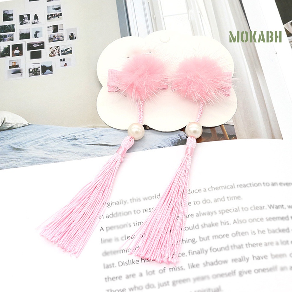 1 Cặp Kẹp Tóc Tua Rua Đính Bóng Lông Phong Cách Trung Hoa Cho Bé Gái