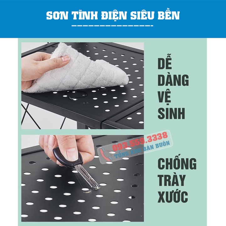 Kệ để đồ đa năng gấp gọn 3 tầng có bánh xe -  Để lò vi sóng nhà bếp - Kệ đa năng trang trí nhà cửa - Hai Màu Lựa Chọn