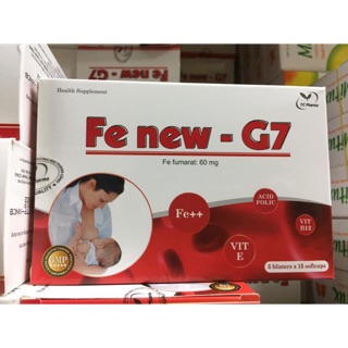 Fe New G7 bổ sung sắt, acid folic, vitamin B12 giúp táo tạo hồng cầu trong các trường hợp thiếu máu do thiếu sắt
