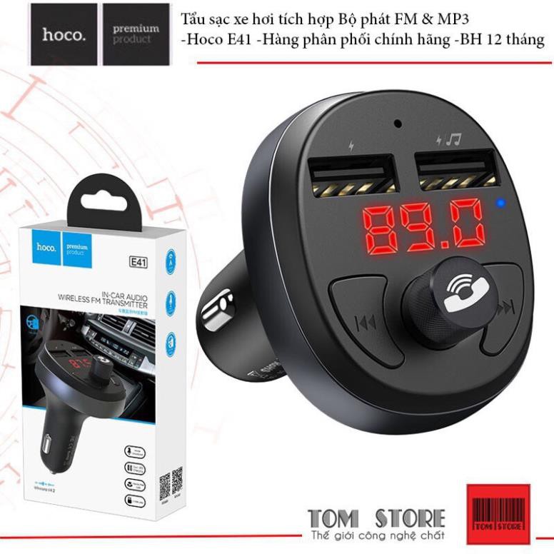 Tẩu sạc xe hơi tích hợp Bộ phát FM &amp; MP3 -Hoco E41 -Hàng phân phối chính hãng -BH 12 tháng