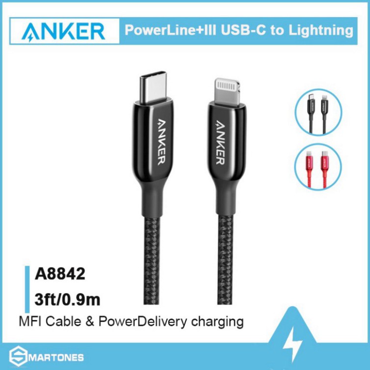 Cáp sạc Anker PowerLine+ III USB-C to Lightning dài 0.9m - A8842 chuẩn PD chứng nhận MFI cho iPhone , iPad