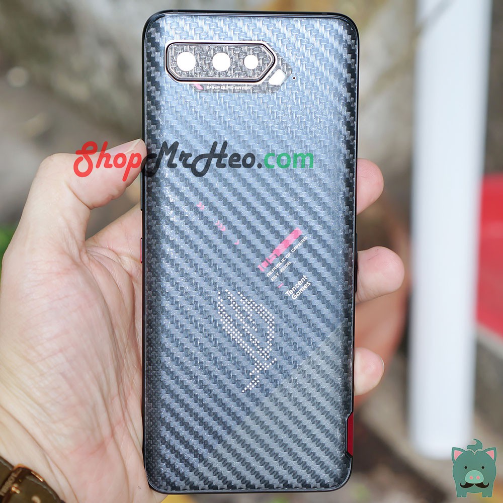 Skin Dán Mặt Sau Lưng Vân 3D ASUS ROG Phone 3 - ROG Phone 5 - Vân Carbon, Hình Hộp, Nhám, Vân Da