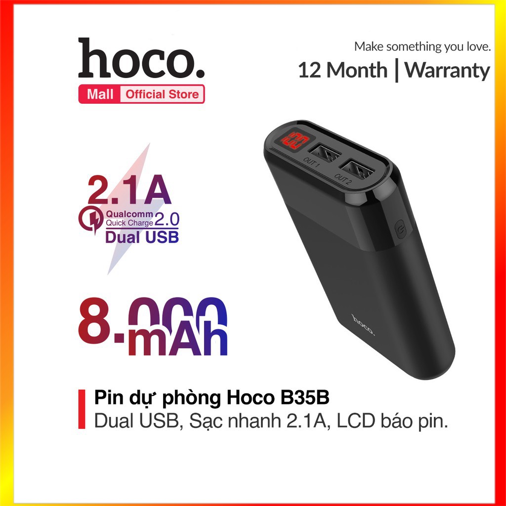 Sạc dự phòng 8000mAh 2 cổng (2 USB) Hoco B35B, sạc nhanh 2.1A, LCD báo pin - MrPhukien