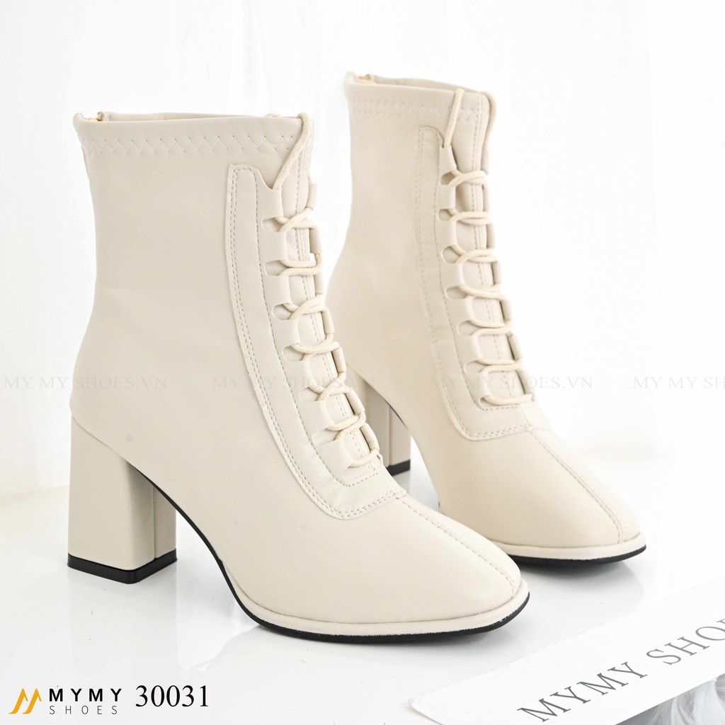 30031  Boot da lì buộc dây mũi vuông khóa sau gót vuông 7p | BigBuy360 - bigbuy360.vn