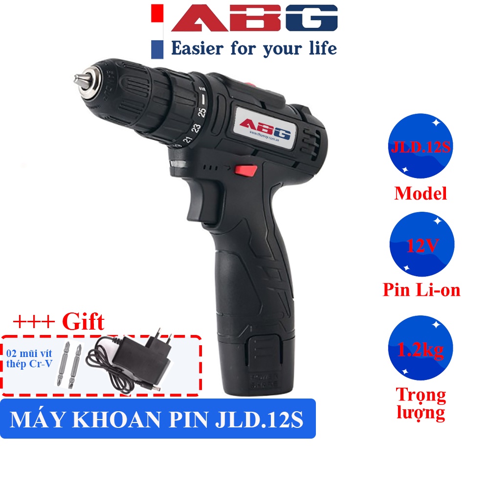 Máy khoan pin cầm tay ABG JLD.12S tua vít điện biến đổi tốc độ không dây 12V