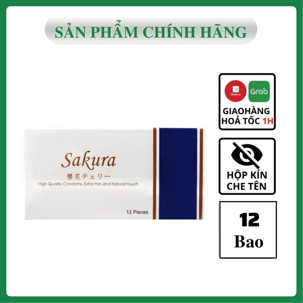 BAO CAO SU Tăng Khoái Cảm, SAKURA 0,02mm  Siêu Mỏng Nhật Bản - Vẫn Đảm Bảo An Toàn (Hộp 12 Chiếc)