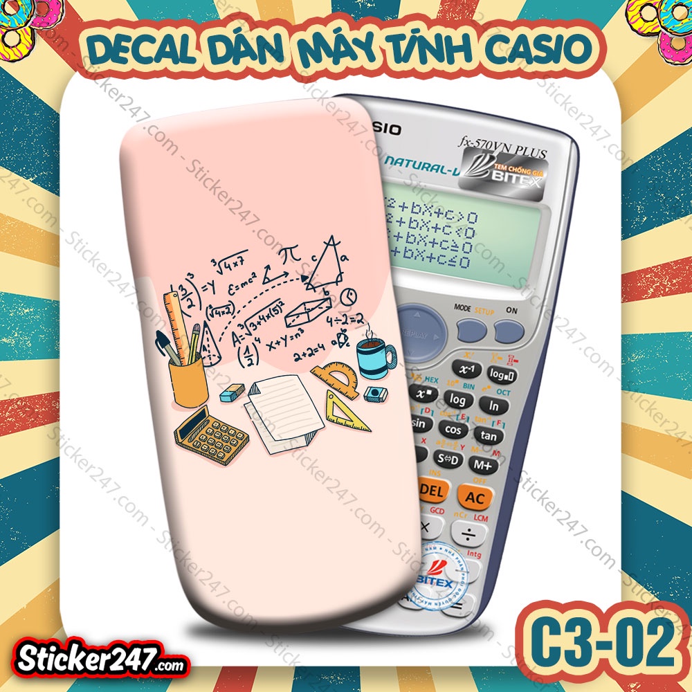 Miếng Decal Dán Máy Tính Casio Vinacal FX500 FX570 FX580 - 570ES 570EX 680EX Chủ Đề Math Môn Toán, dùng decor trang trí