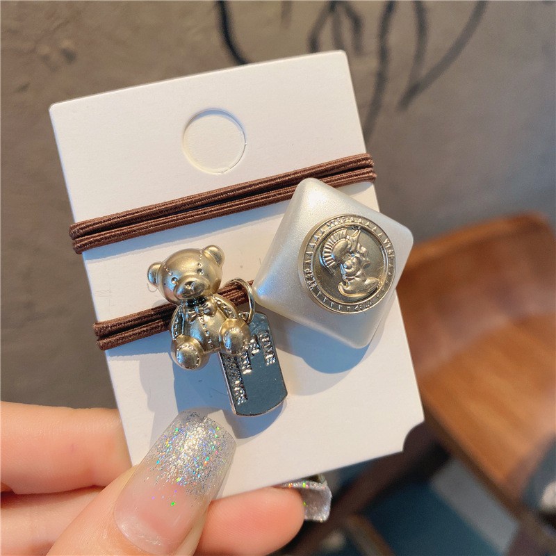 ✨✨Dây buộc tóc đính gấu / thỏ và thẻ mặt vuông phong cách retro Âu Mỹ thời trang cho nữ