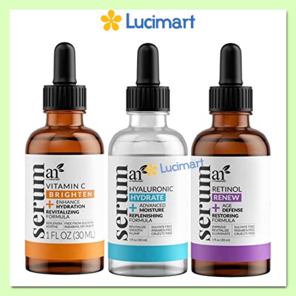 Serum dưỡng da chống lão hoá Vitamin-C, Retinol, Hyaluronic, Art Naturals Trio 3 chai 30ml
