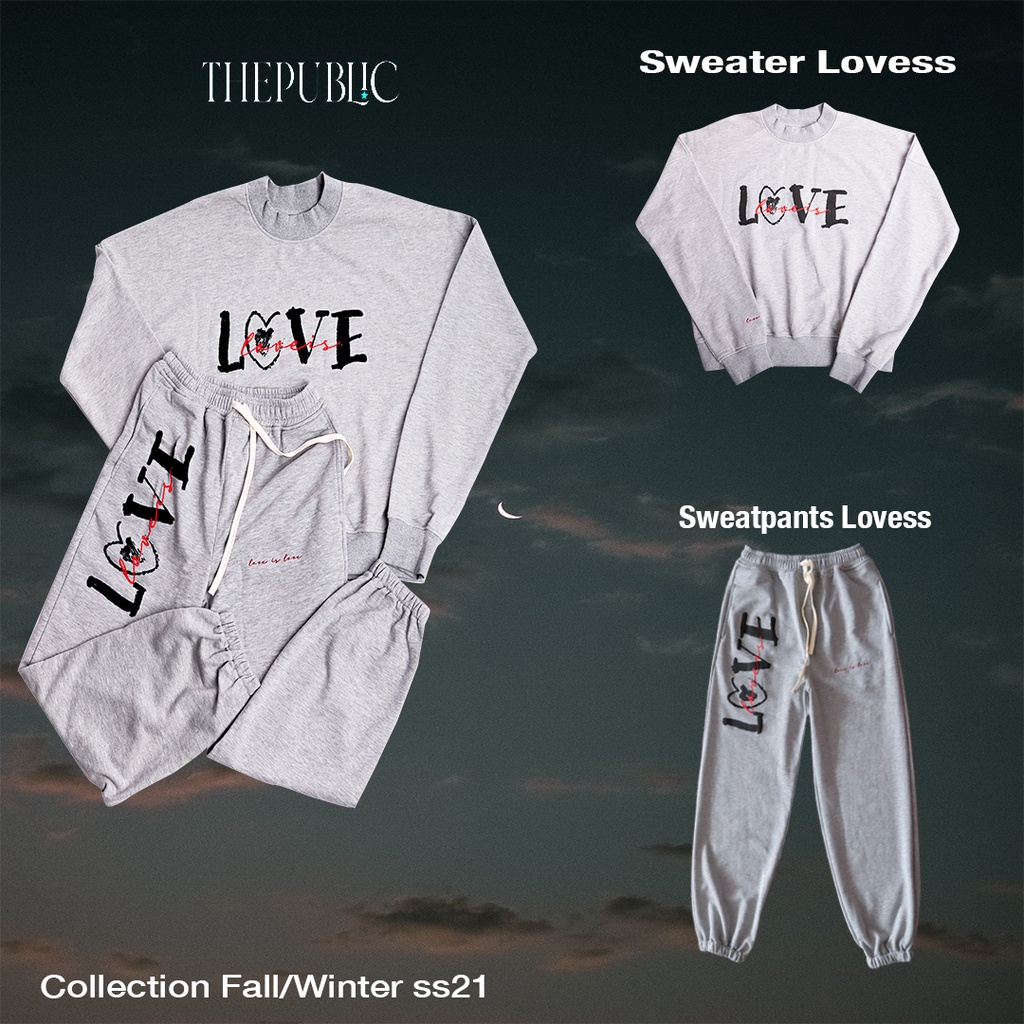 Mặc gì đẹp: [Hàng Tốt] Set Đồ bộ thể thao Thepublic -  SweatPant"lovess", Sweater Lovess -xám tiêu