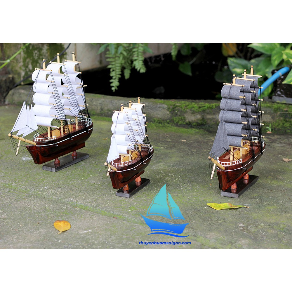Thuyền buồm gỗ phong thủy trang trí 26cm gỗ tự nhiên, quà tặng khách hàng