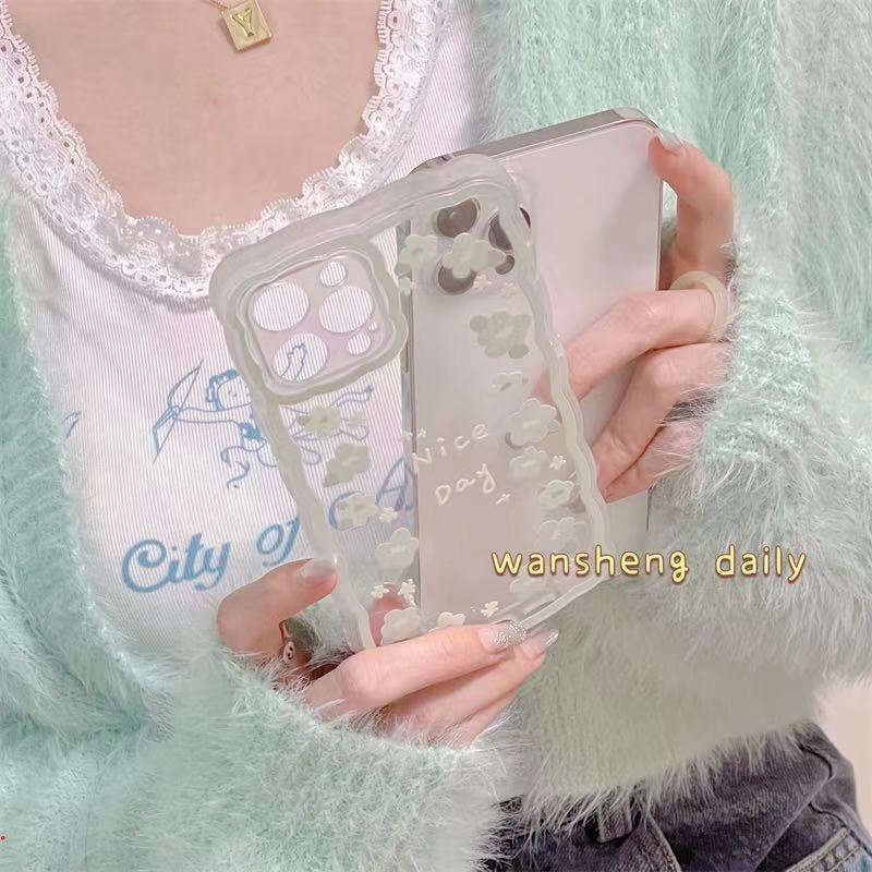 Ốp Điện Thoại Dẻo Trong Suốt Họa Tiết Hoa Xanh Lá Dễ Thương Cho Iphone 11 12 13 Pro X XR XS Max 6 7 8 Plus
