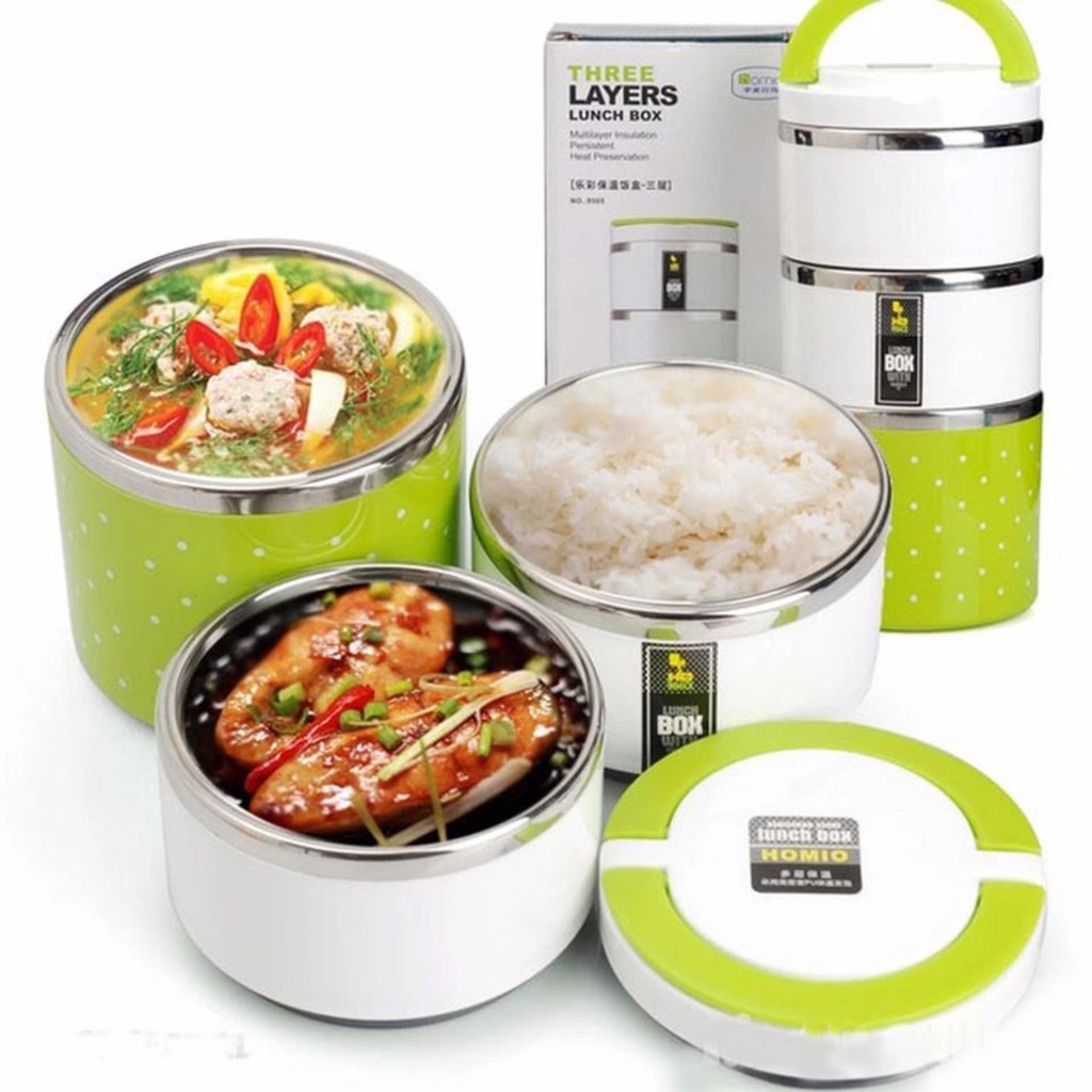 Hộp cơm giữ nhiệt 3 tầng ruột Inox tiện lợi Ms-65