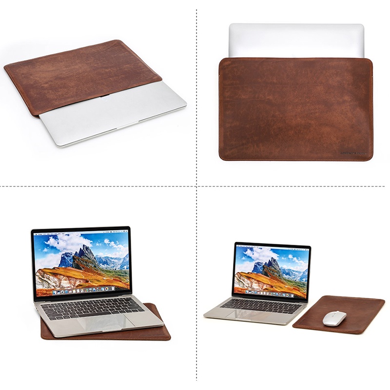 Túi da thật CONTACT'S FAMILY bảo vệ Laptop Macbook Pro Air 13/15