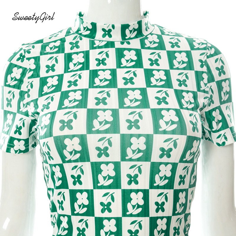 Áo Croptop Cổ Tròn Tay Ngắn Dáng Ôm In Họa Tiết Hoa Xinh Xắn Thời Trang Cho Nữ 2022