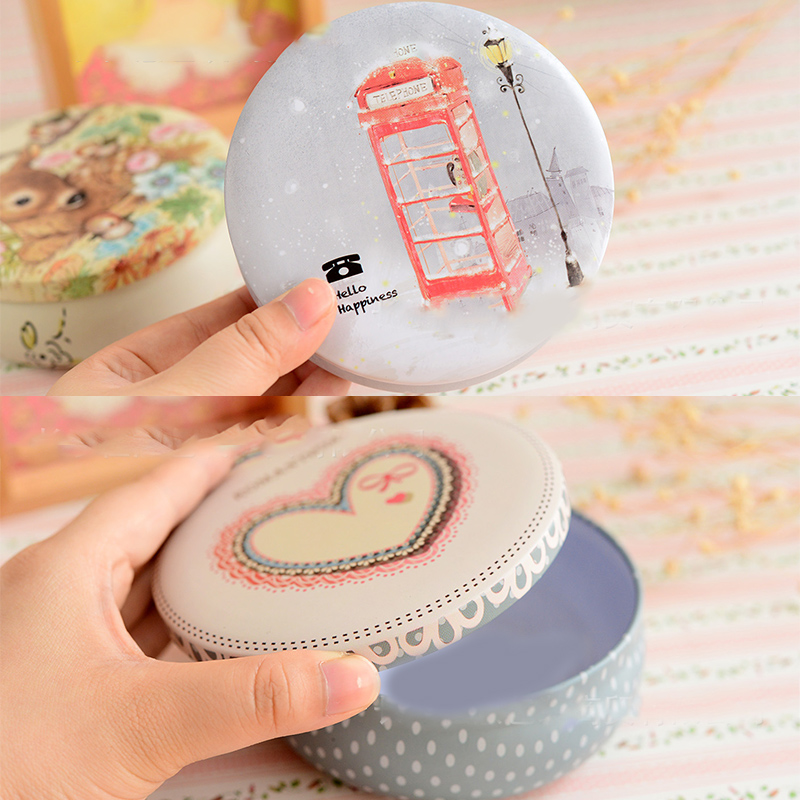 Hộp Thiếc Đựng Trà / Bánh Hình Tròn In Họa Tiết Nhiều Kiểu Độc Đáo