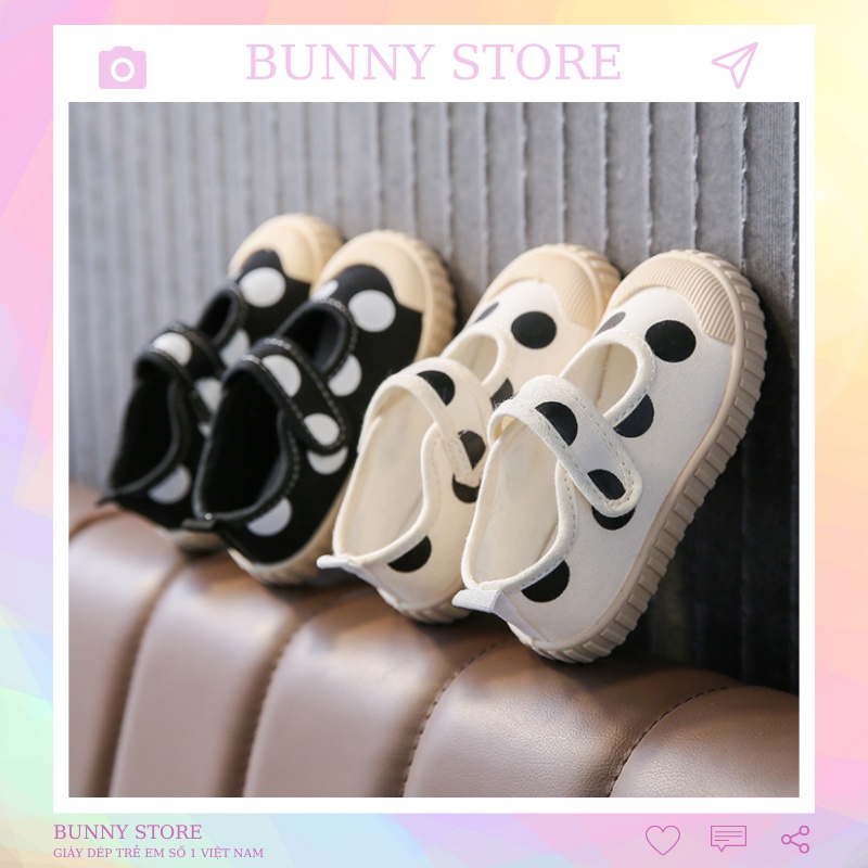 Giày vải canvas cho bé họa tiết chấm bi Bunny store, giày trẻ em gái đế mềm chống  trượt BN11