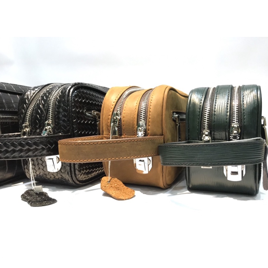 Túi Golf cầm tay, Clutch nam nữ, Túi cắp nách dự tiệc da bò có khoá số an toàn khâu tay thủ công da thật 100%