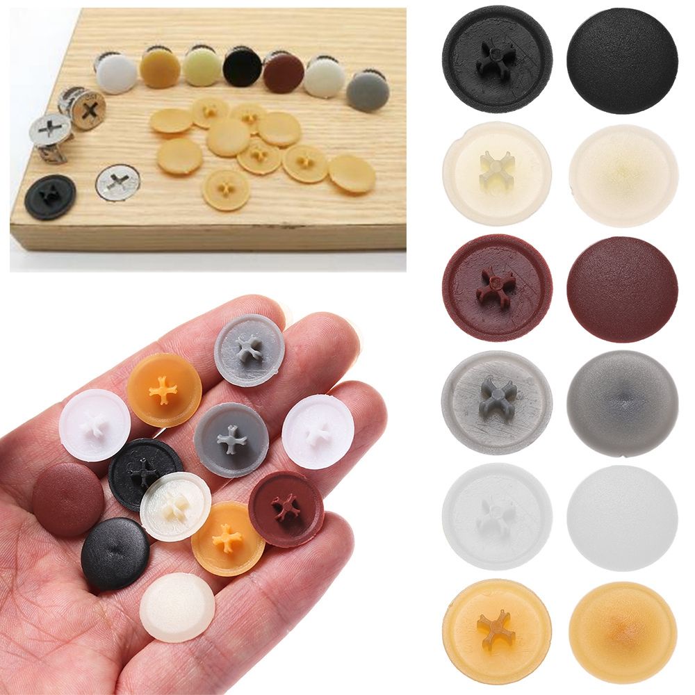 Set 100 nắp đậy lỗ vít SJJL bằng nhựa hình tròn dẹt che lỗ làm đẹp