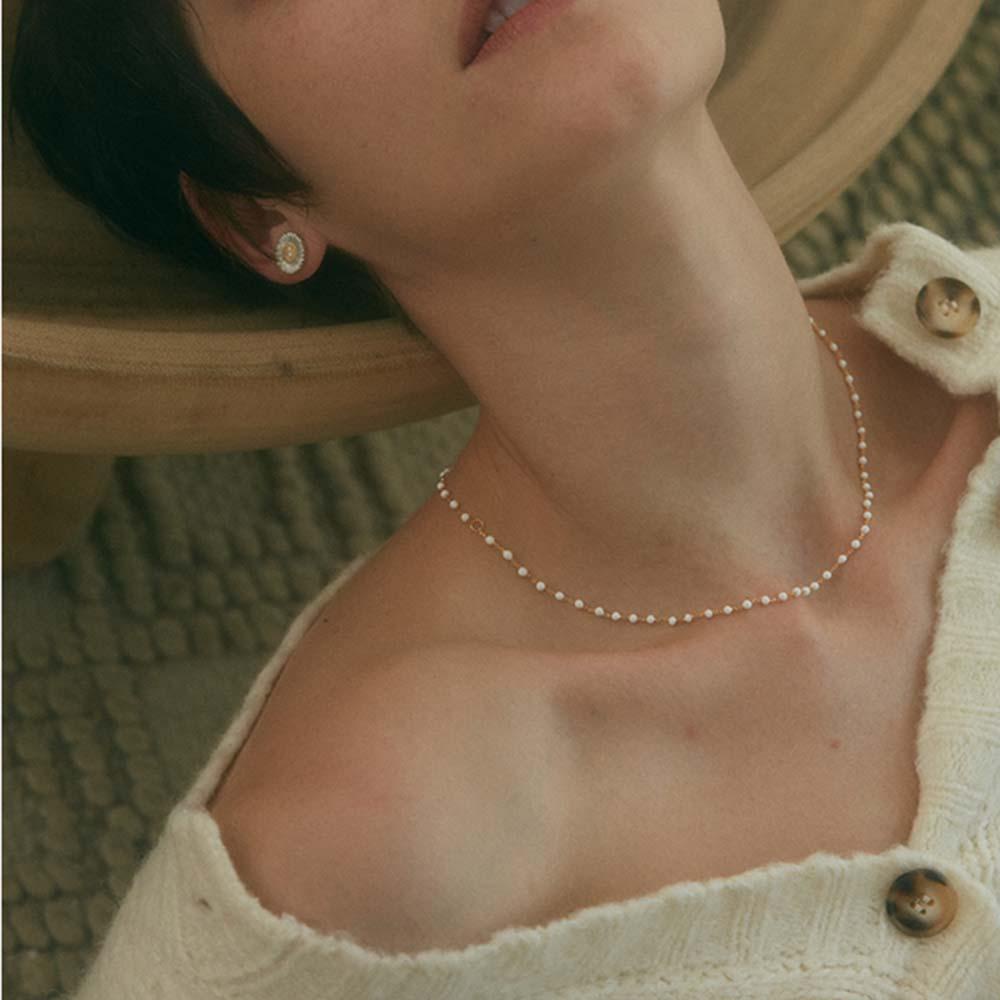Vòng cổ Ngắn Đính Hạt Màu Trắng Thời Trang Cho Nữ