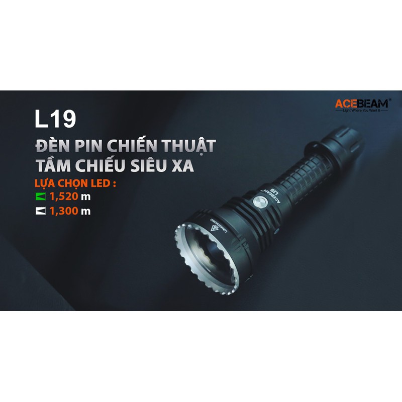 [SIÊU XA] Đèn pin đèn sạc ACEBEAM L19 độ sáng 1650lm chiếu xa 1300m bóng LED pin 21700 cổng sạc Type-C (kèm theo)