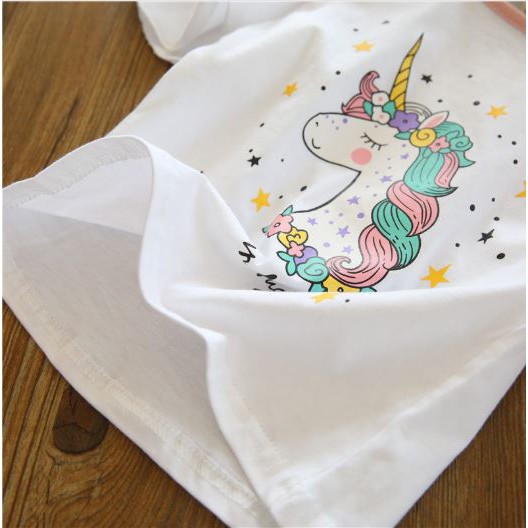 Váy Cho Bé Gái Mẫu Hở Vai Họa Tiết Kì Lân UNICORN  2-8 Tuổi 13 - 27kg