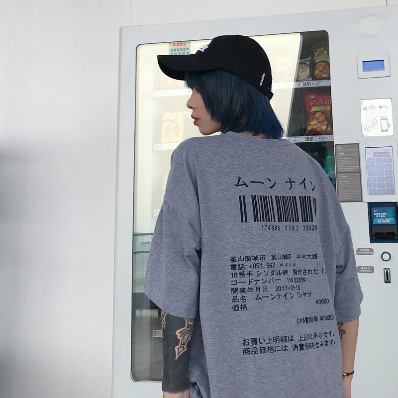 ORDER (có ảnh thật) áo phông unisex tay lỡ dáng rộng dài in chữ nhật bản sau lưng phong cách Harajuku