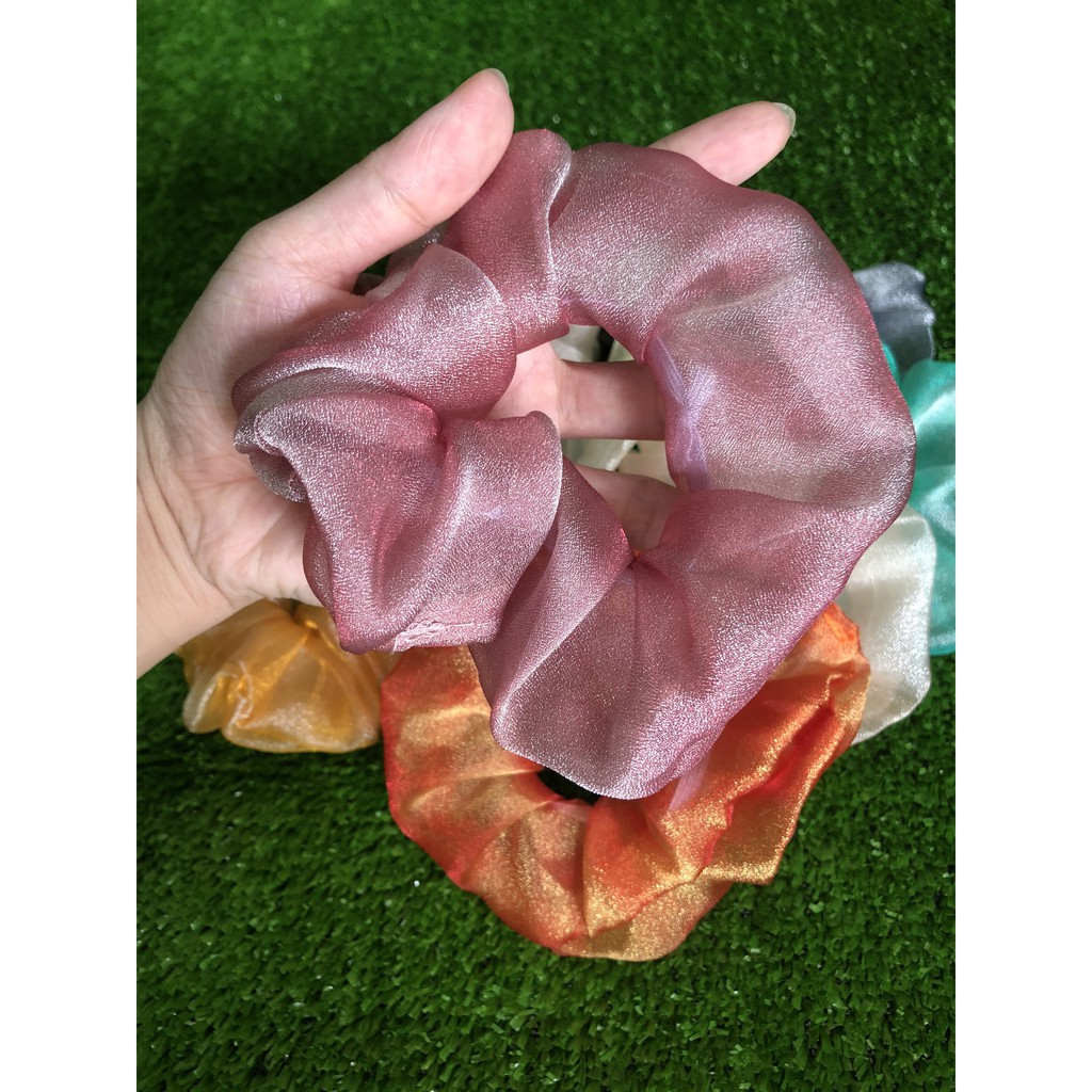 {Ảnh thật} Cột tóc vải hottrend scrunchies lụa ánh kim siêu đẹp