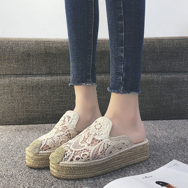 Dép Đan Cói Đế Dày Phối Ren Thời Trang Cho Nữ | BigBuy360 - bigbuy360.vn