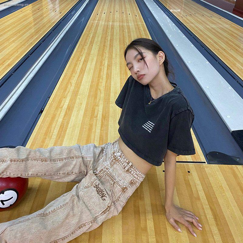 Quần denim kaki ống đứng phong cách hip hop cổ điển thời trang mùa thu dành cho nữ