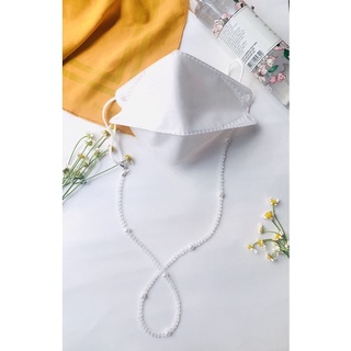 Handmade Dây đeo khẩu trang hạt trong phối hạt bẹt trắng phong các Hàn Quốc