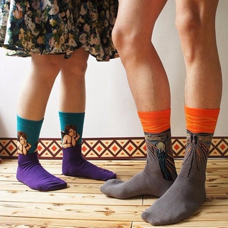 Tất cotton họa tiết Giáng Sinh/Mona Lisa độc đáo dành cho unisex