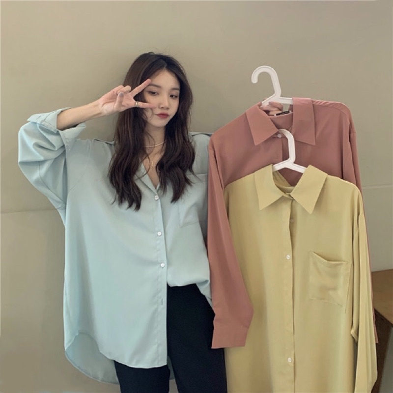 Áo sơ mi nữ ulzzang đơn giản -vải voan sợi polyester cực xinh hàng loại 1 cap cấp lên form chuẩn đi học đi làm