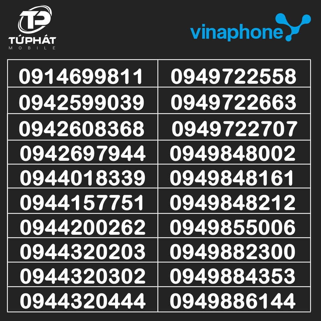 List VP87 Sim số đẹp VinaPhone đầu số ấn tượng - hợp phong thủy tại Cửa hàng Tứ Phát Mobile