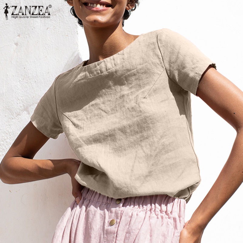 Zanzea Áo Thun Nữ Tay Ngắn Màu Trơn Phong Cách Châu Âu
