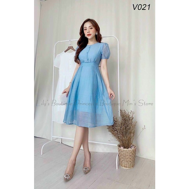 Váy Xòe Đính Nút Dọc Phong Cách Thanh Lịch Thời Trang Nữ