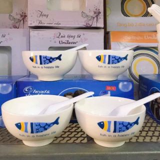 🌸🌸 Bộ 4 chén - 4 muỗng có hộp full box,hoa văn cực xinh, đẹp và chất lượng.