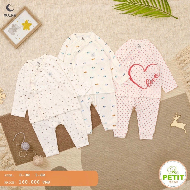 Bộ sơ sinh cài chéo vải petit mềm mịn [Chính hãng Moon VN]