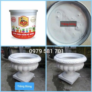 Sơn chậu kiểng màu trắng bóng lon 1kg - Hệ sơn nước + tặng cọ