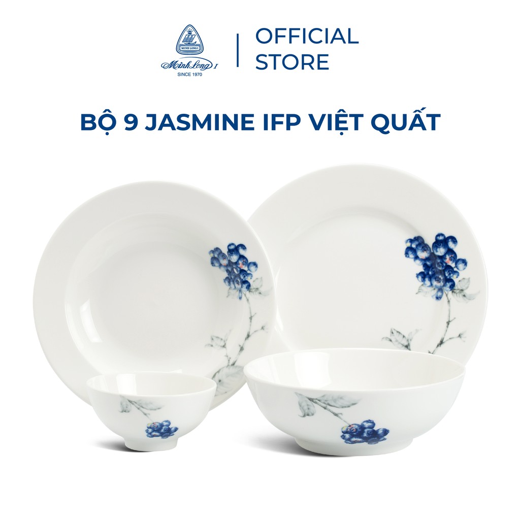 Bộ chén dĩa sứ Minh Long 9 sản phẩm - jasmine IFP - Việt Quất