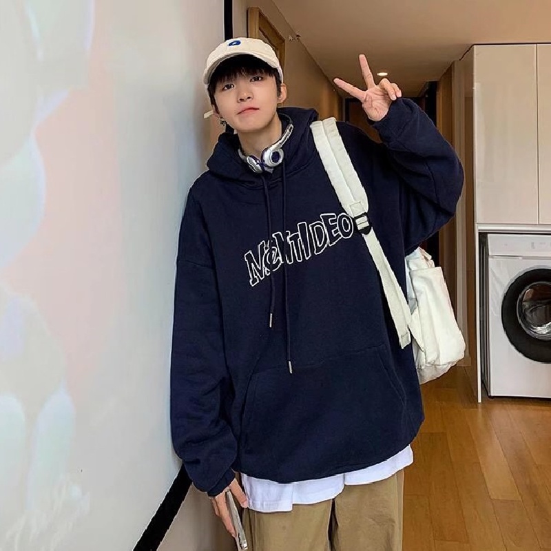 Áo hoodie Thể Thao Dáng Rộng In Chữ Phong Cách Hong Kong Thời Trang Cho Nam Cỡ M-5XL